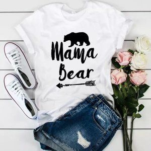 New Mama Bear Large Mom White / Black Tee